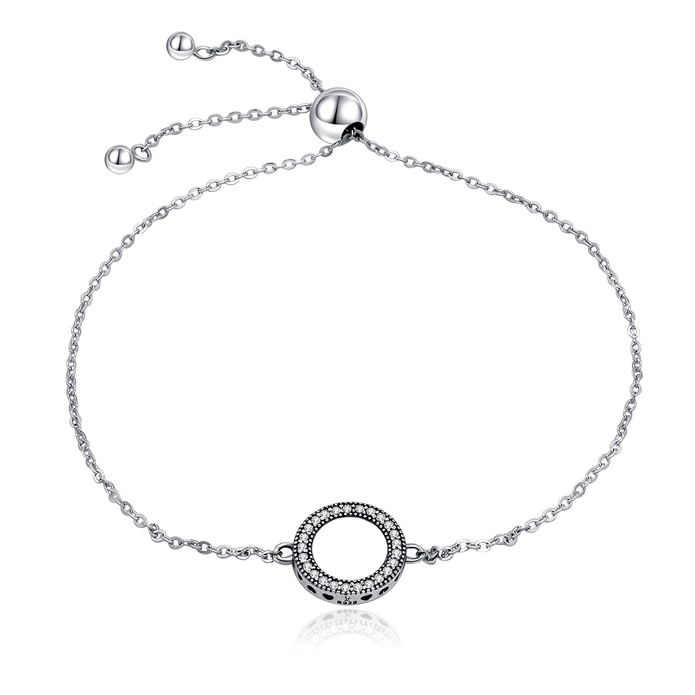 Circle Halo CZ Pave Bracelet in Sterling Silver